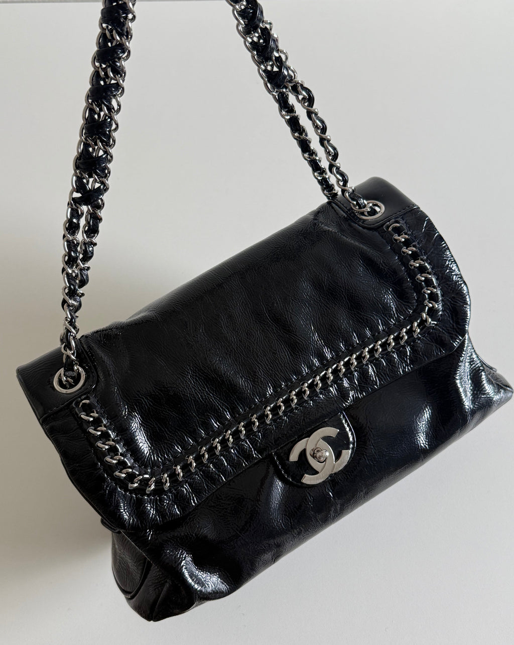 Chanel Luxe Ligne Black Patent Leather Shoulder Bags