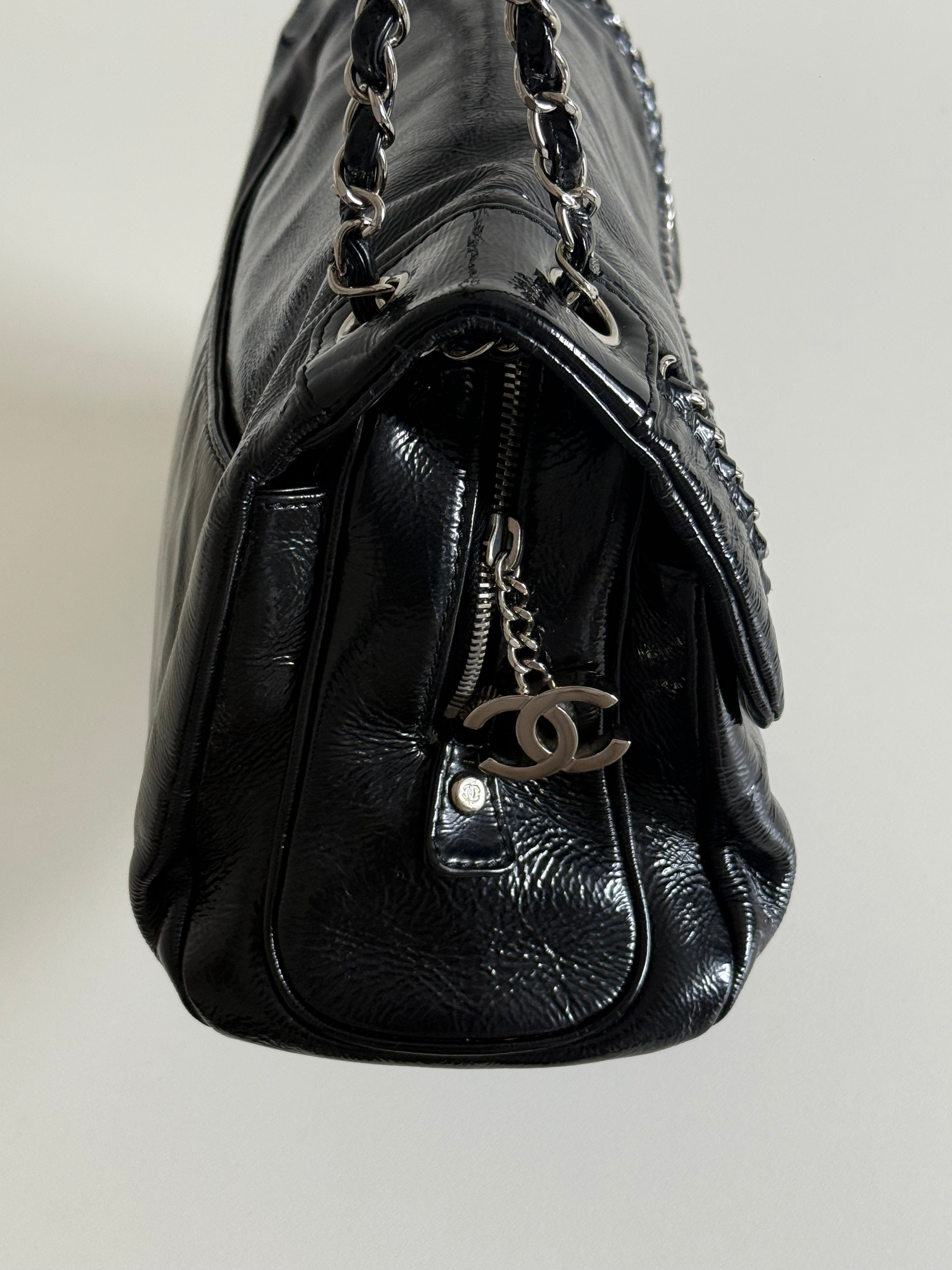 Chanel Luxe Ligne Black Patent Leather Shoulder Bags
