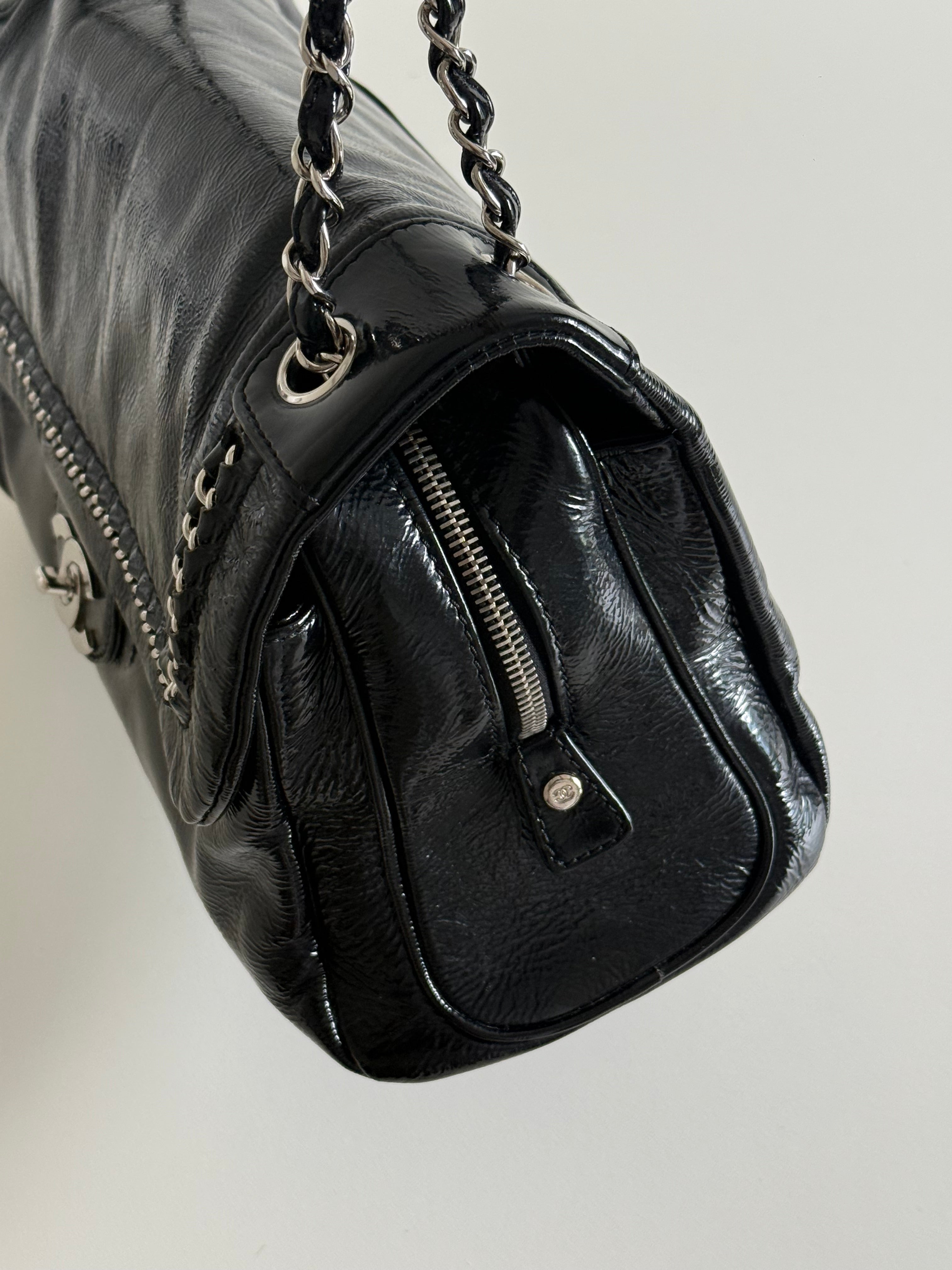Chanel Luxe Ligne Black Patent Leather Shoulder Bags