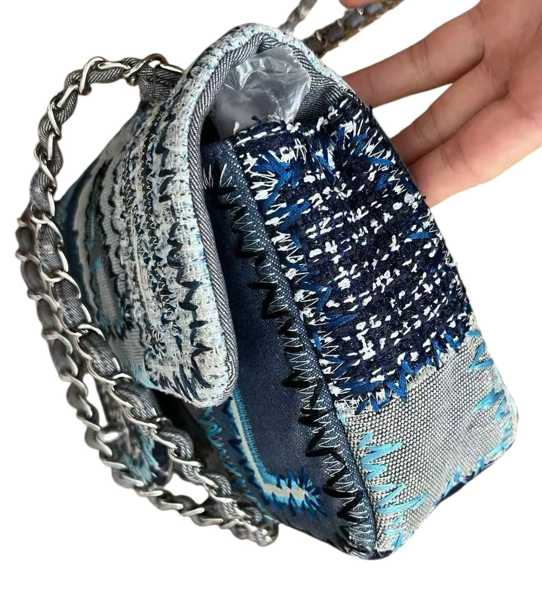 Chanel Blue Denim Patchwork Timeless Medium Single Flap Bag