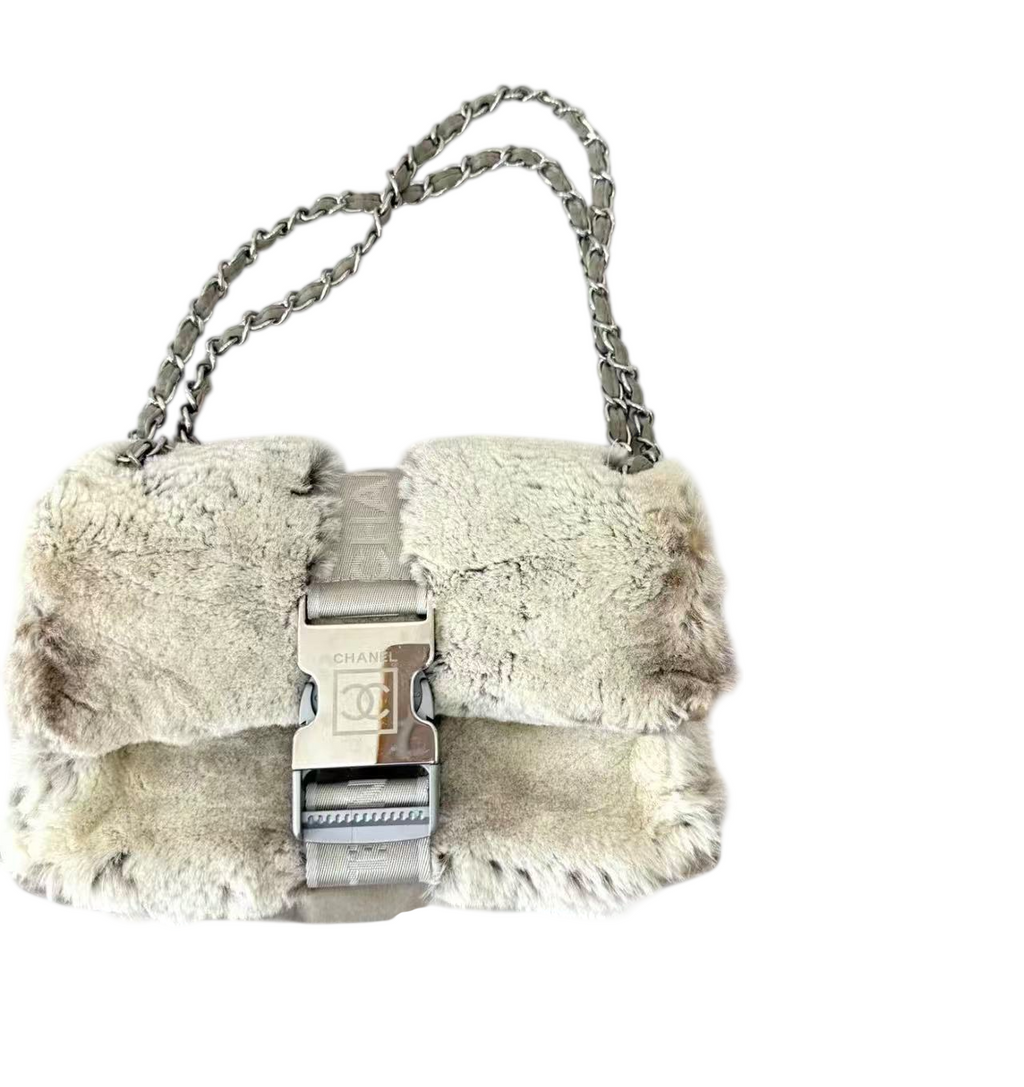 Chanel Grey Lapin Fur Shoulder Bag