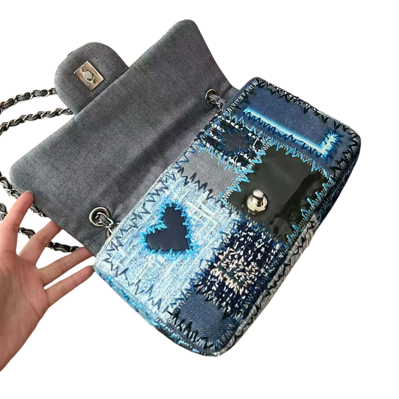 Chanel Blue Denim Patchwork Timeless Medium Single Flap Bag