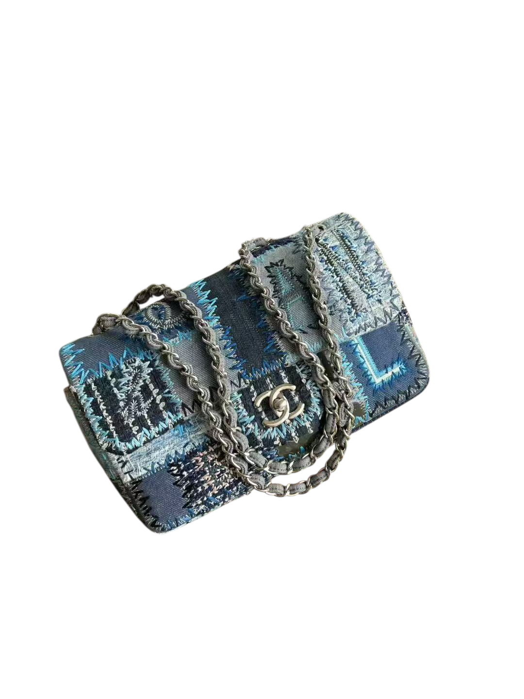 Chanel Blue Denim Patchwork Timeless Medium Single Flap Bag