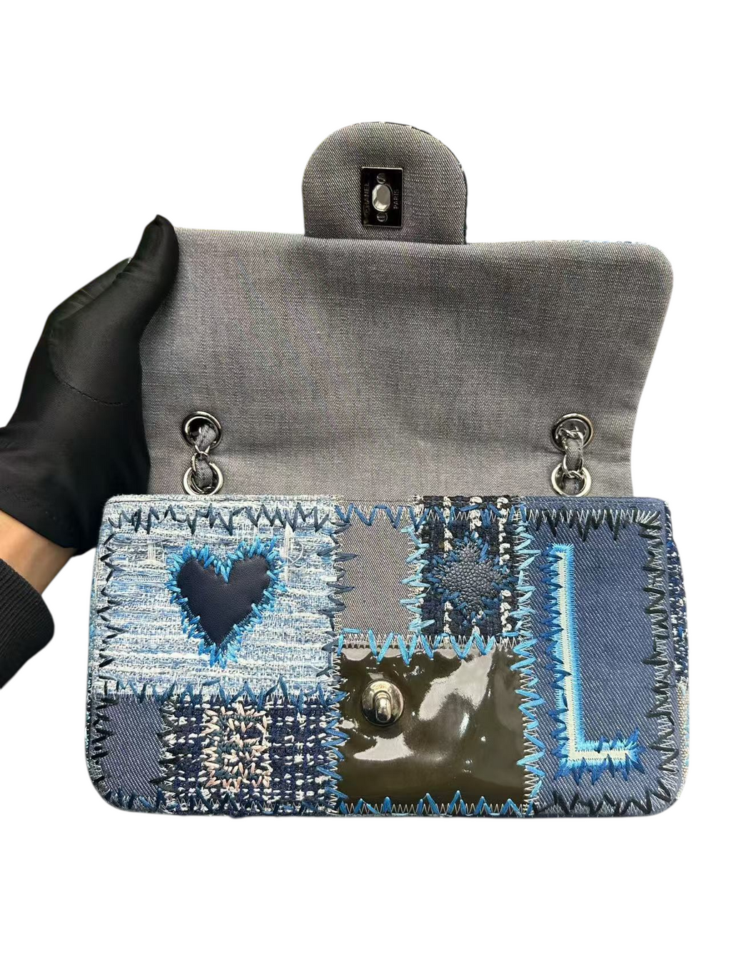 Chanel Blue Denim Patchwork Timeless Medium Single Flap Bag